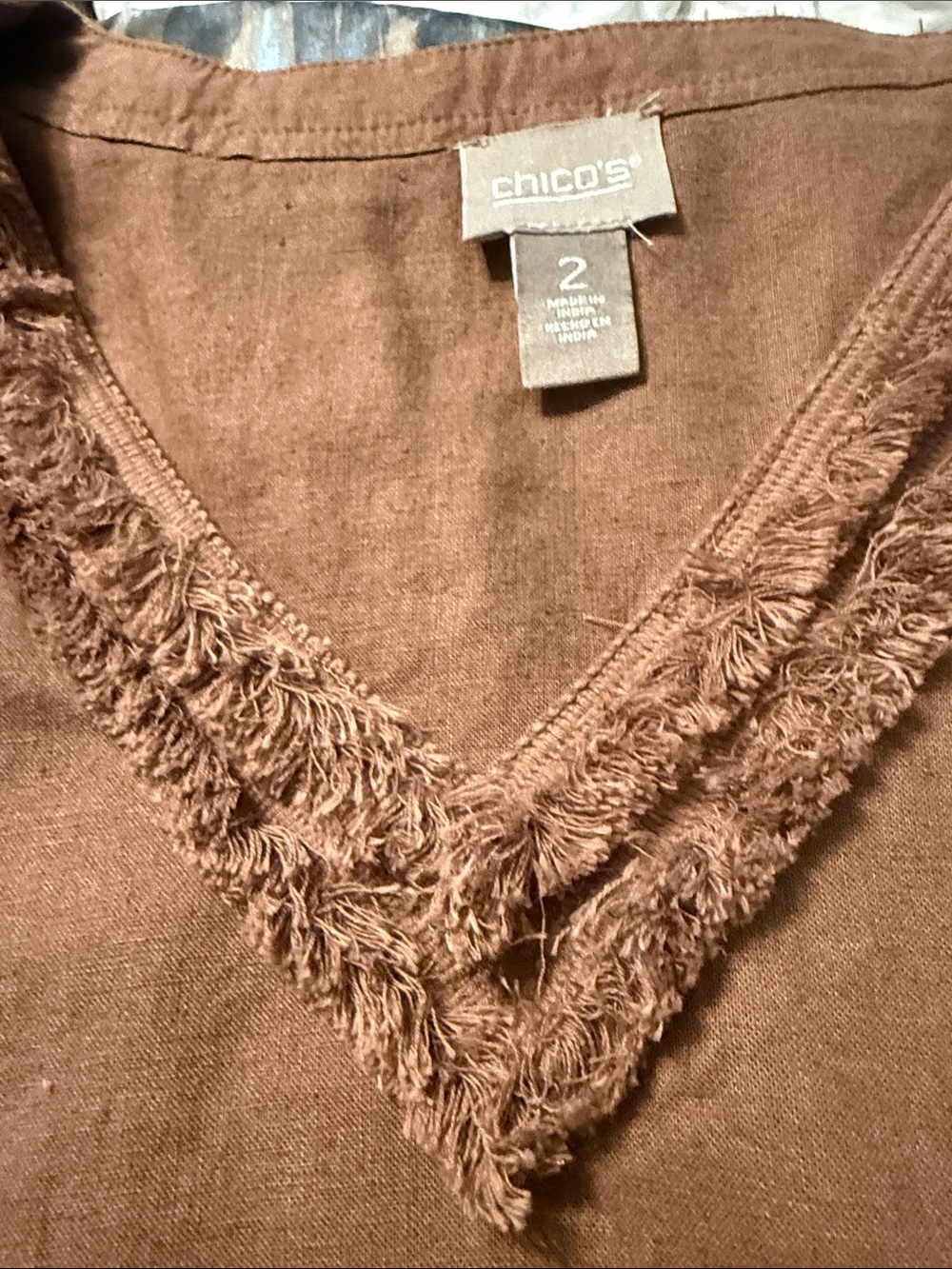 Chico's Brown Fringe V-Neck Tunic Top